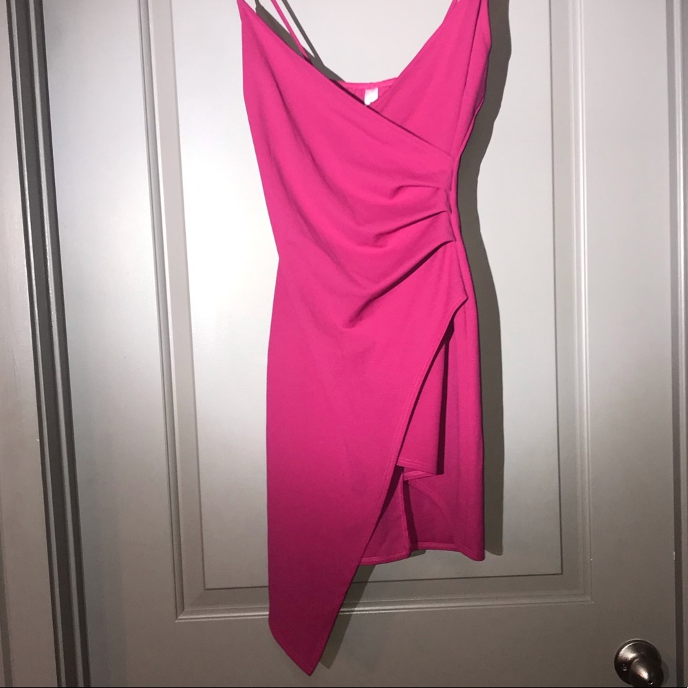 Hot pink asymmetrical mini dress